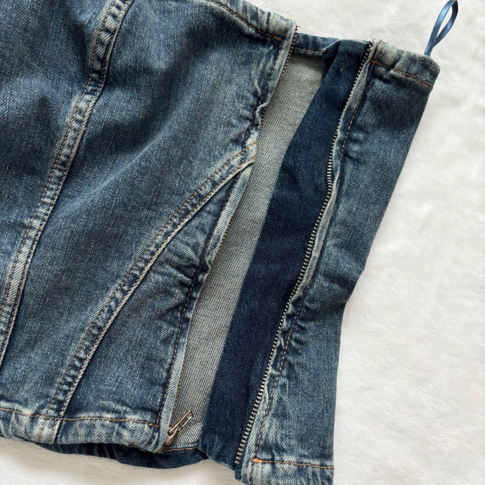 ZARA Strapless Cropped Corset-Style Blue Denim Tube Top—NWT—L - Picture 5 of 9